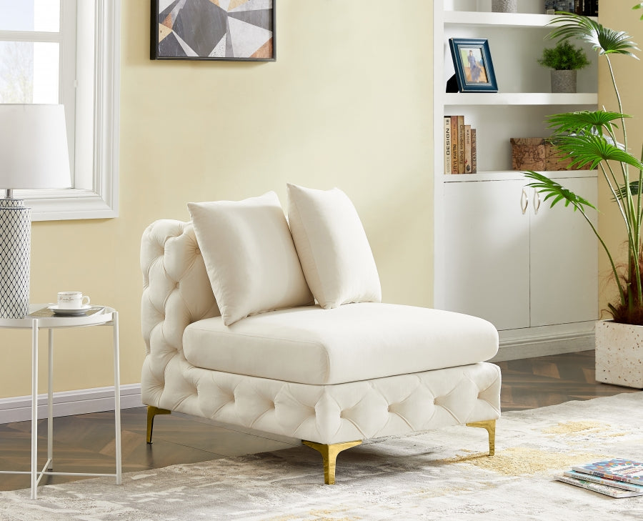 Tremblay Cream Velvet Modular Armless Chair from Meridian - Luna Furniture