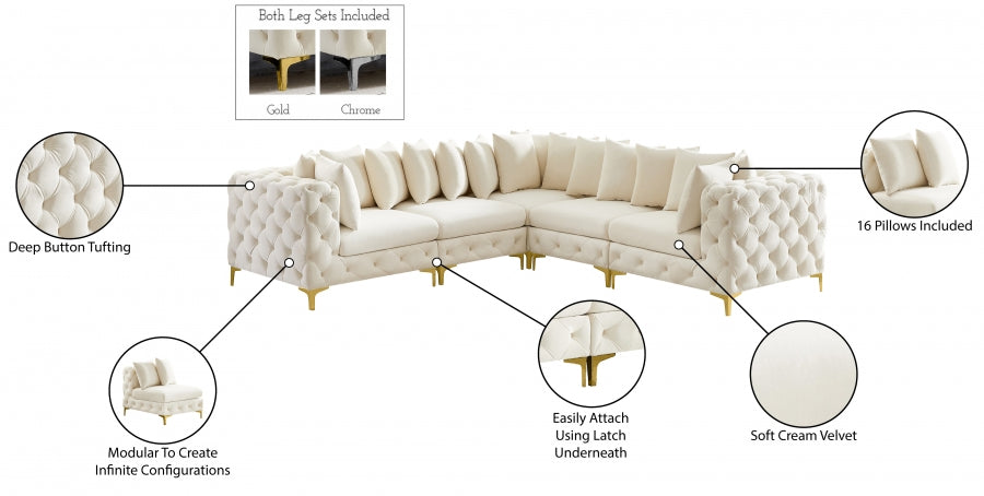 Tremblay Cream Velvet Modular Sectional from Meridian - Luna Furniture