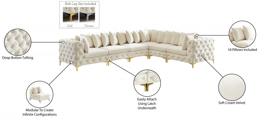 Tremblay Cream Velvet Modular Sectional from Meridian - Luna Furniture