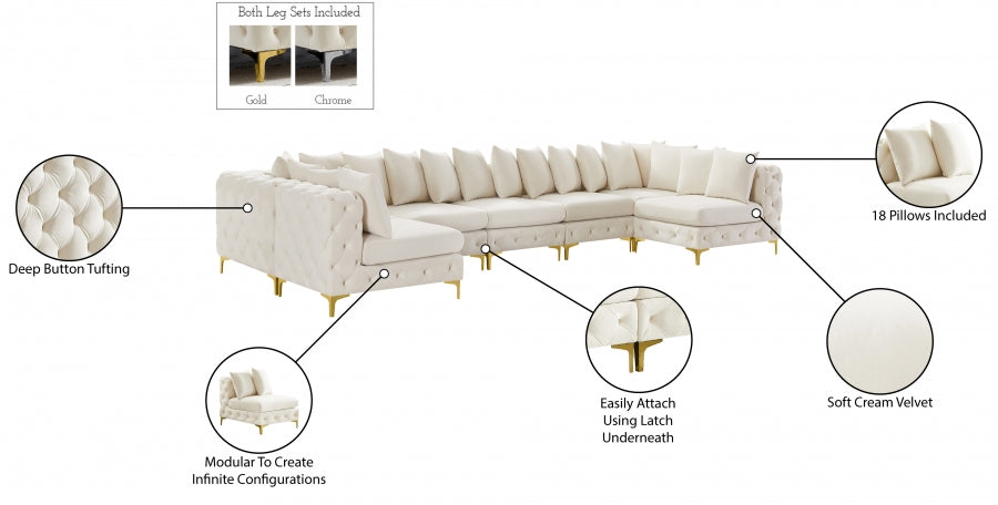 Tremblay Cream Velvet Modular Sectional from Meridian - Luna Furniture