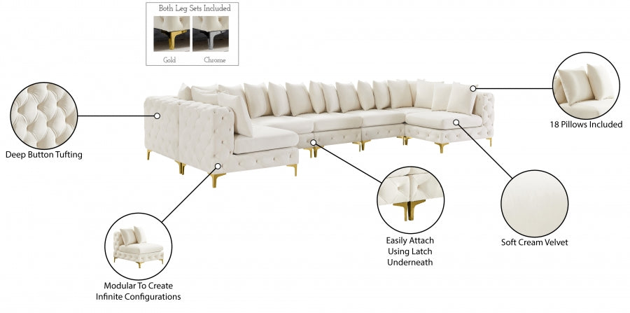 Tremblay Cream Velvet Modular Sectional from Meridian - Luna Furniture