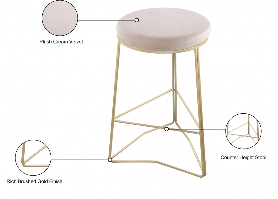 Tres Cream Velvet Counter Stool from Meridian - Luna Furniture