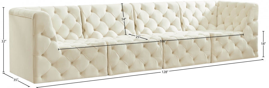 Tuft Cream Velvet Modular 128" Sofa from Meridian - Luna Furniture