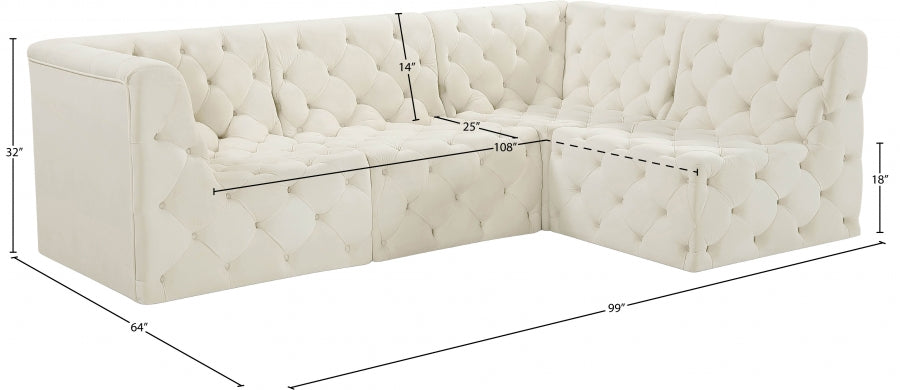 Tuft Cream Velvet Modular Sectional from Meridian - Luna Furniture