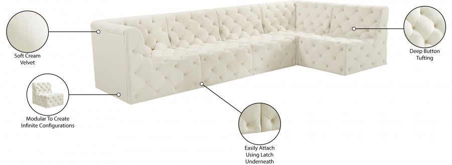 Tuft Cream Velvet Modular Sectional from Meridian - Luna Furniture