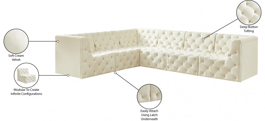 Tuft Cream Velvet Modular Sectional from Meridian - Luna Furniture