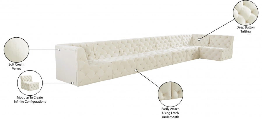 Tuft Cream Velvet Modular Sectional from Meridian - Luna Furniture