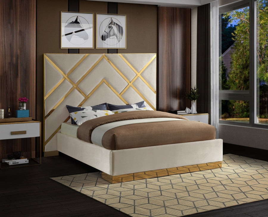 Vector Cream Velvet King Bed from Meridian - Luna Furniture