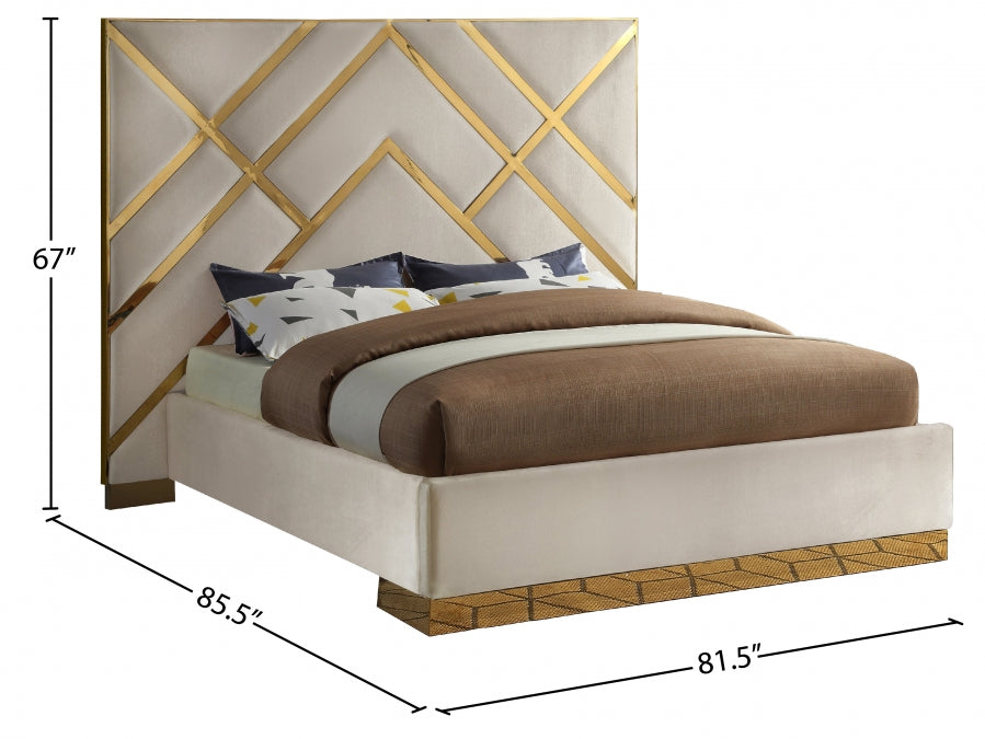 Vector Cream Velvet Queen Bed from Meridian - Luna Furniture