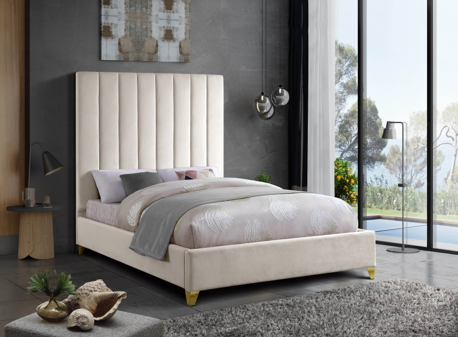 Via Cream Velvet Queen Bed from Meridian - Luna Furniture