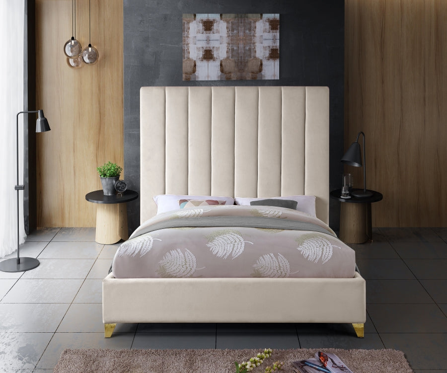 Via Cream Velvet Queen Bed from Meridian - Luna Furniture