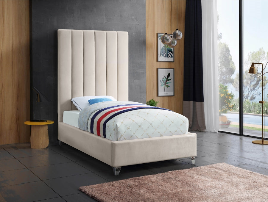 Via Cream Velvet Twin Bed from Meridian - Luna Furniture