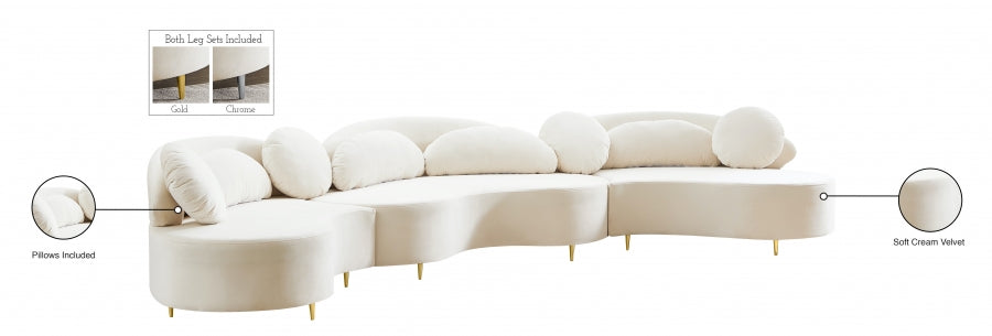 Vivacious Cream Velvet 3pc. Sectional from Meridian - Luna Furniture