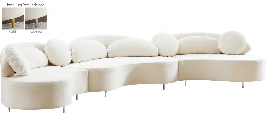 Vivacious Cream Velvet 3pc. Sectional from Meridian - Luna Furniture