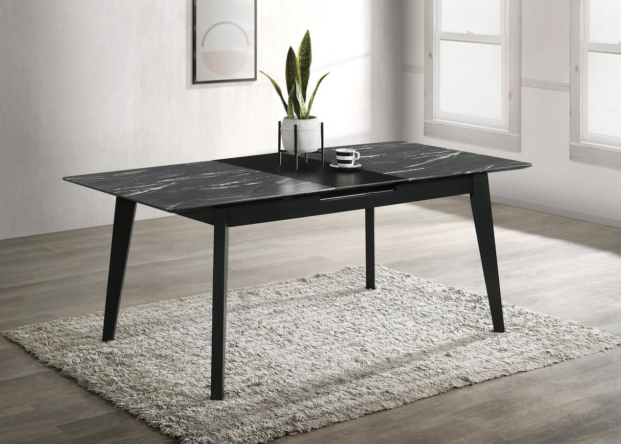 Crestmont Rectangular Dining Table with Faux Marble Top and 16" Self-Storing Extension Leaf Grey from Coaster - Luna Furniture