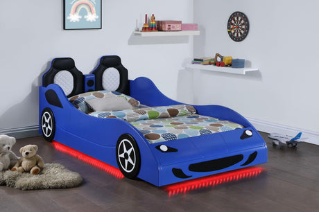 Cruiser Car Themed Twin Bed with Underglow Lights Blue - 400478 - Luna Furniture