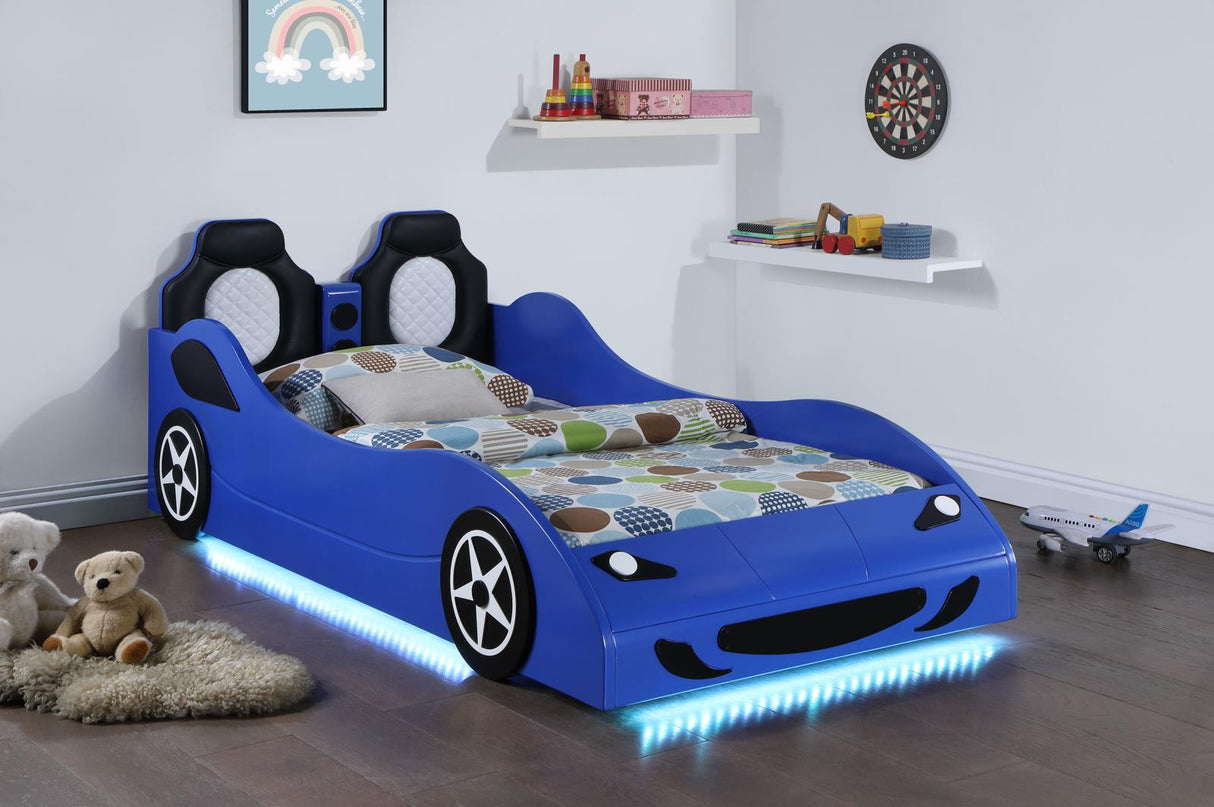 Cruiser Car Themed Twin Bed with Underglow Lights Blue from Coaster - Luna Furniture