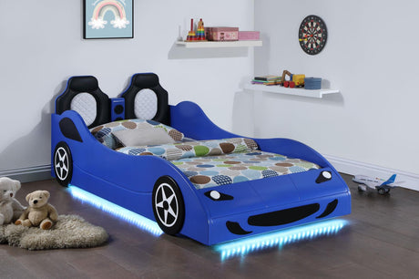 Cruiser Car Themed Twin Bed with Underglow Lights Blue - 400478 - Luna Furniture