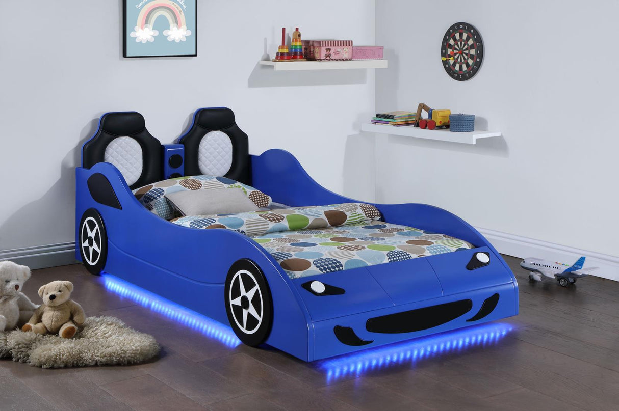 Cruiser Car Themed Twin Bed with Underglow Lights Blue from Coaster - Luna Furniture