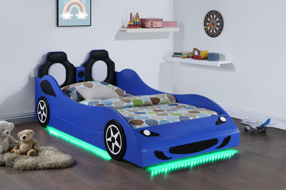 Cruiser Car Themed Twin Bed with Underglow Lights Blue from Coaster - Luna Furniture