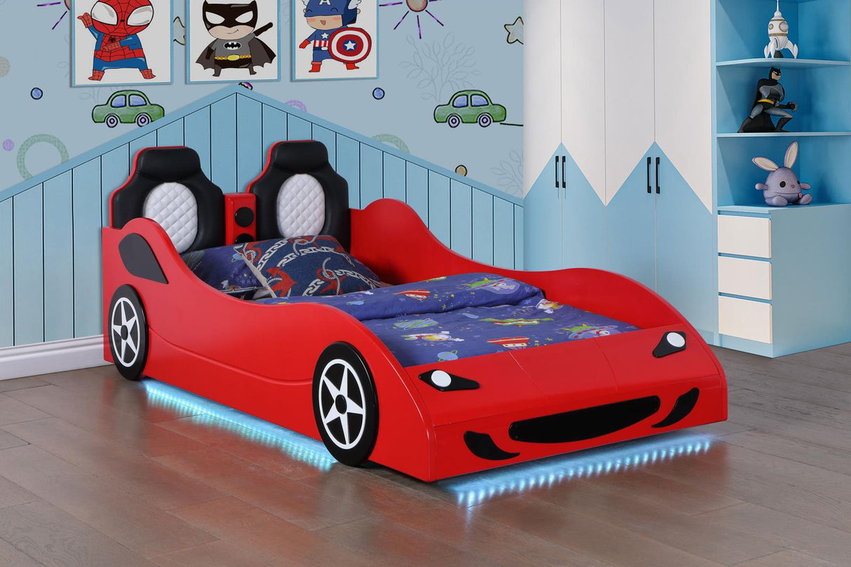 Cruiser Car Themed Twin Bed with Underglow Lights Red from Coaster - Luna Furniture