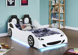 Cruiser Car Themed Twin Bed with Underglow Lights White from Coaster - Luna Furniture