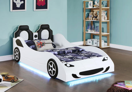 Cruiser Car Themed Twin Bed with Underglow Lights White - 400477 - Luna Furniture