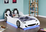 Cruiser Car Themed Twin Bed with Underglow Lights White from Coaster - Luna Furniture