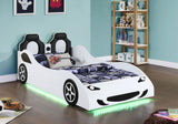 Cruiser Car Themed Twin Bed with Underglow Lights White from Coaster - Luna Furniture