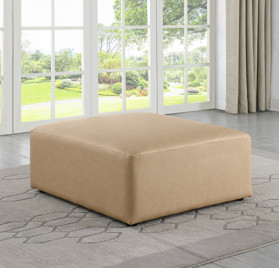 Cube Charcoal Grey Faux Leather Ottoman Natural from Meridian - Luna Furniture