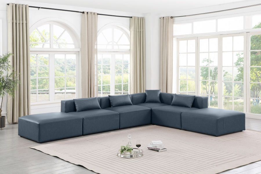 Cube Faux Leather Sectional Blue from Meridian - Luna Furniture