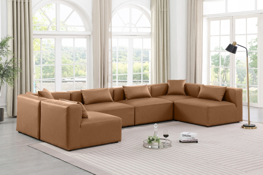 Cube Faux Leather Sectional Brown from Meridian - Luna Furniture