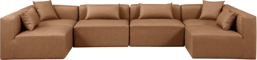 Cube Faux Leather Sectional Brown from Meridian - Luna Furniture