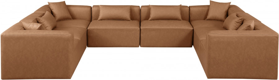 Cube Faux Leather Sectional Brown from Meridian - Luna Furniture