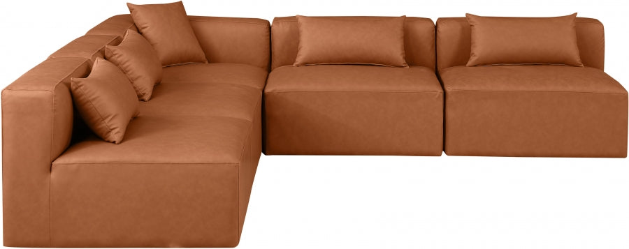 Cube Faux Leather Sectional Cognac from Meridian - Luna Furniture