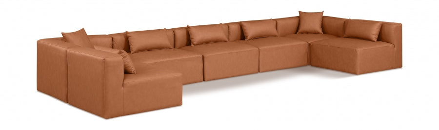 Cube Faux Leather Sectional Cognac from Meridian - Luna Furniture