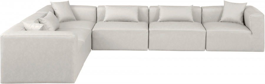 Cube Faux Leather Sectional Cream from Meridian - Luna Furniture