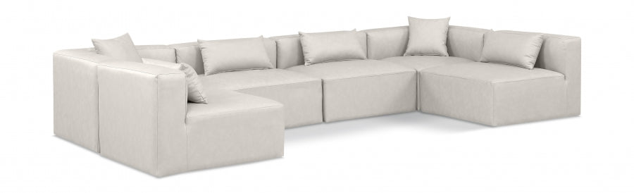 Cube Faux Leather Sectional Cream from Meridian - Luna Furniture