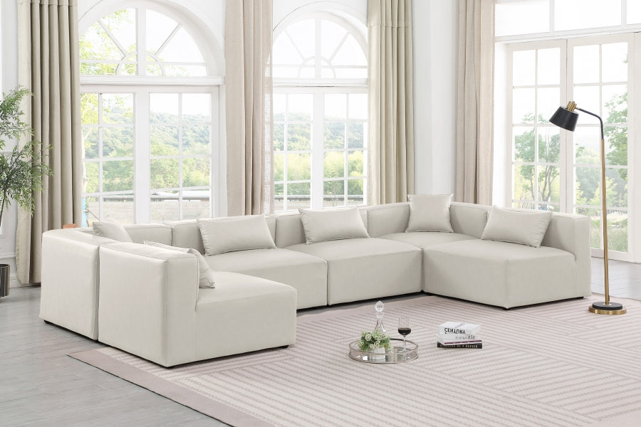 Cube Faux Leather Sectional Cream from Meridian - Luna Furniture