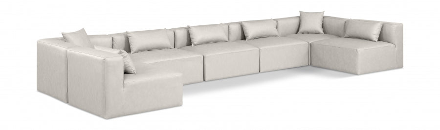 Cube Faux Leather Sectional Cream from Meridian - Luna Furniture