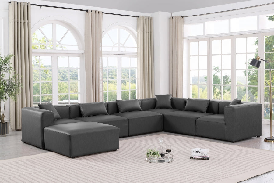 Cube Faux Leather Sectional Grey from Meridian - Luna Furniture