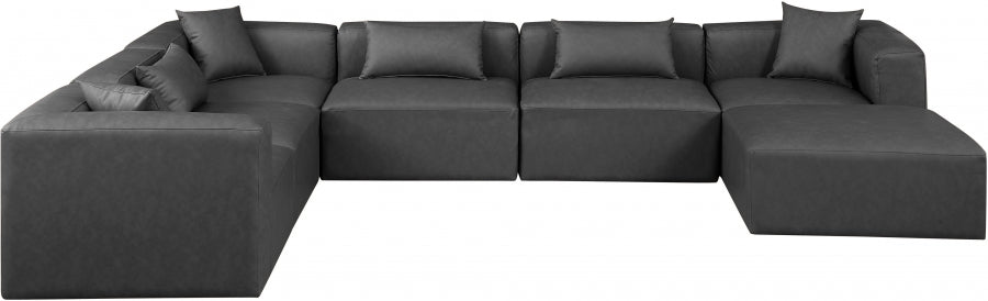 Cube Faux Leather Sectional Grey from Meridian - Luna Furniture