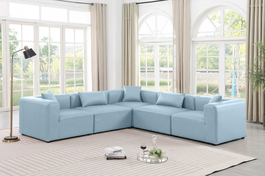 Cube Faux Leather Sectional Light Blue from Meridian - Luna Furniture