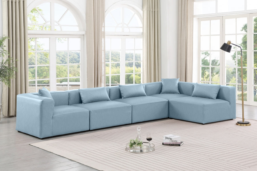 Cube Faux Leather Sectional Light Blue from Meridian - Luna Furniture