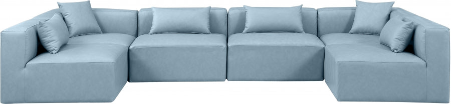 Cube Faux Leather Sectional Light Blue from Meridian - Luna Furniture