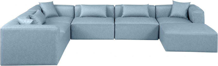 Cube Faux Leather Sectional Light Blue from Meridian - Luna Furniture