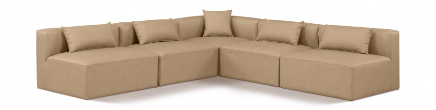 Cube Faux Leather Sectional Natural from Meridian - Luna Furniture