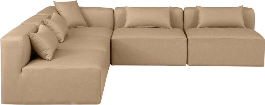 Cube Faux Leather Sectional Natural from Meridian - Luna Furniture