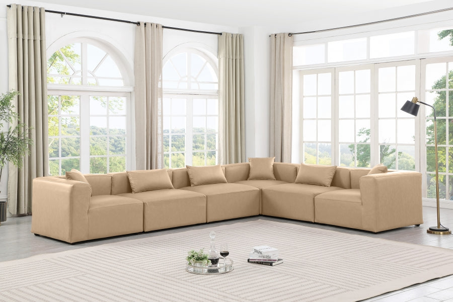 Cube Faux Leather Sectional Natural from Meridian - Luna Furniture