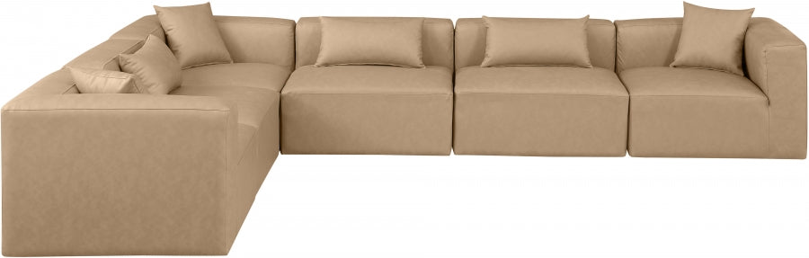 Cube Faux Leather Sectional Natural from Meridian - Luna Furniture